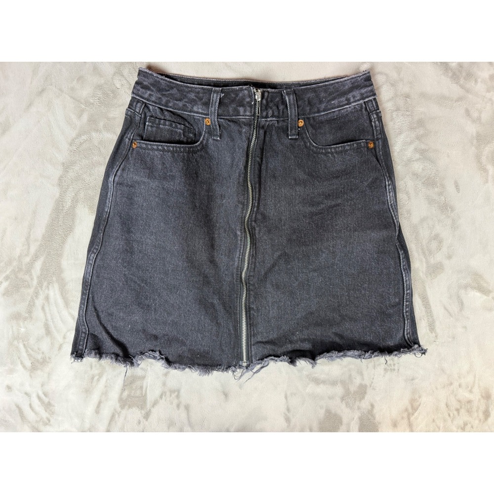 Abercrombie & Fitch Zoe Natural Rise Vintage A-Line Denim Mini Skirt Black 26
